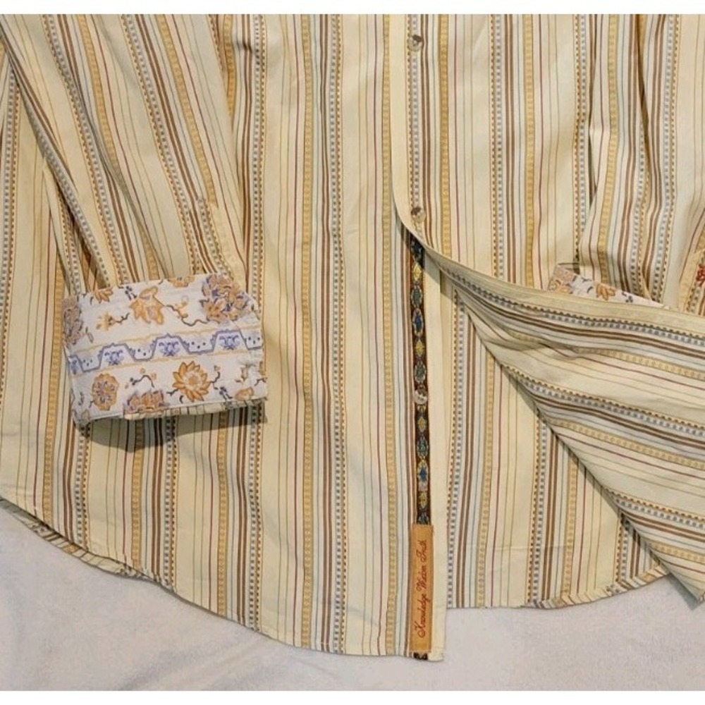 ROBERT GRAHAM MENS YELLOW STRIPED FLIP CUFF LONG SLEEVE BUTTONDOWN SIZE 2XLT - Picture 5 of 10